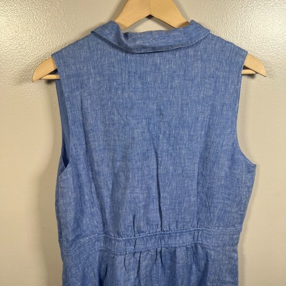 Talbots Linen Faux Wrap Dress Size 16 Petite Blue Minimal Coastal Work Midi - Picture 7 of 8